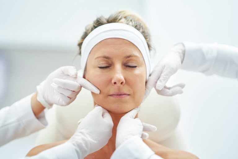 white gloves woman eyes closed